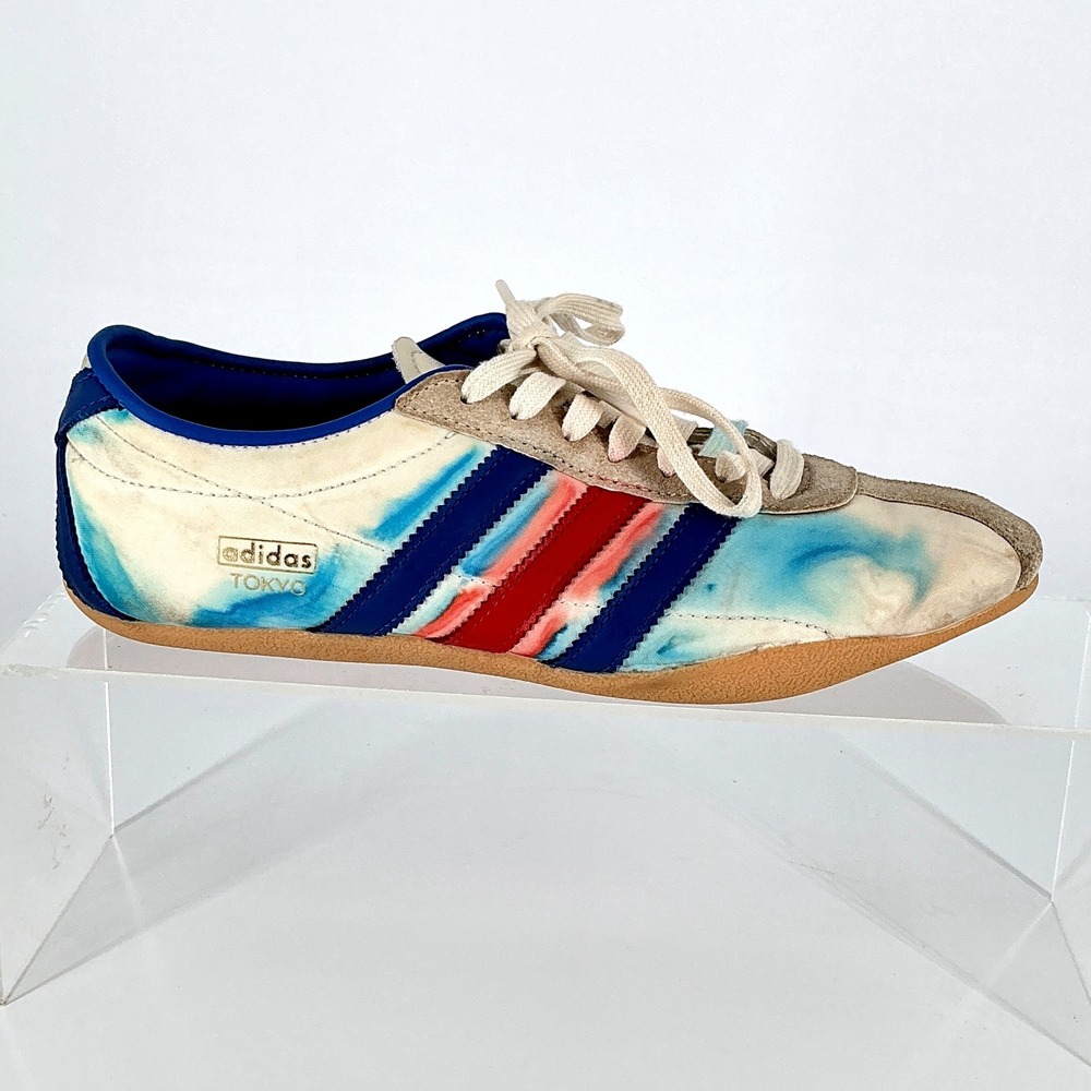Adidas Tokyo Mens 7.5 RARE White Blue Red Tie Dye Watercolor Low Top Sneakers